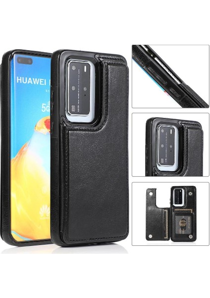 Huawei P40 Kart Yuvaları Için Cüzdan Durumda Çift Manyetik Toka Kickstand Pu (Yurt Dışından)