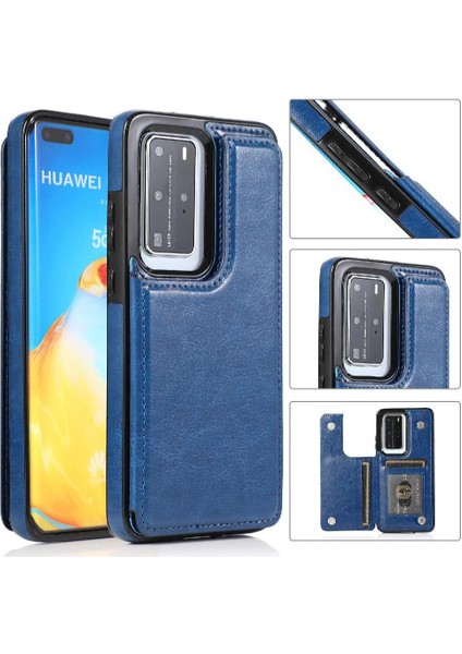 Huawei P40 Kart Yuvaları Için Cüzdan Durumda Çift Manyetik Toka Kickstand Pu (Yurt Dışından)