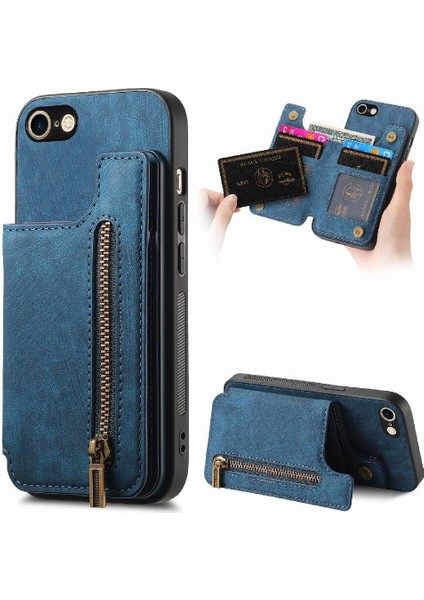 IPhone 7/8 Için Kılıf Vintage Fermuar Cüzdan Standı Fonksiyonu Katlanabilir Geri (Yurt Dışından)