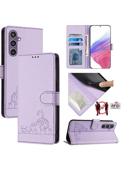 Samsung Galaxy S24 Kart Yuvası Tutucu Için Kickstand Kedi Rfıd Cüzdan (Yurt Dışından)