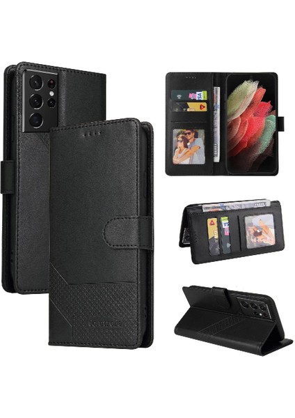 Samsung Galaxy S21 Ultra Premium Deri Kickstand Üç Için Flip Case (Yurt Dışından)