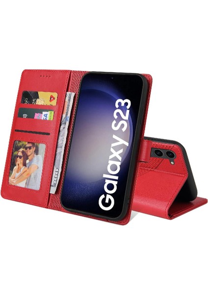 Samsung Galaxy S23 Kickstand Premium Deri Üç Kart Için Flip Case (Yurt Dışından)