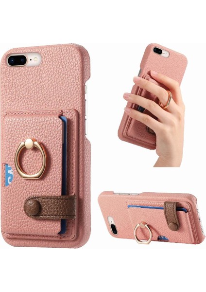IPhone 7 Için Kılıf Artı/8 Artı Premium Dokulu Deri Kart Yuvaları Halka (Yurt Dışından)