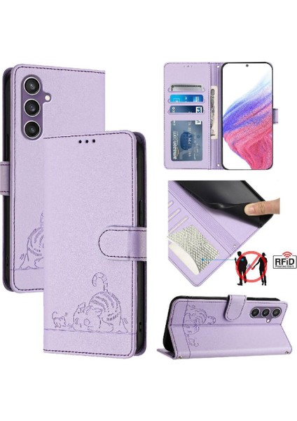 Samsung Galaxy S24 Artı Cüzdan Kapak Çevirin Kart Yuvası Tutucu Kedi (Yurt Dışından)
