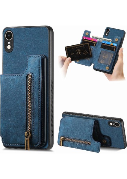 IPhone Xr Için Kılıf Standı Fonksiyonu Katlanabilir Arka Kapak Vintage Fermuar Cüzdan (Yurt Dışından)
