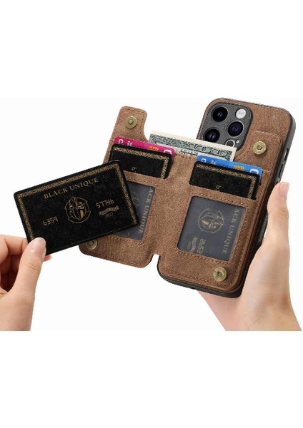 IPhone 15 Için Kılıf Pro Vintage Fermuar Cüzdan Standı Fonksiyonu Katlanabilir Geri (Yurt Dışından)