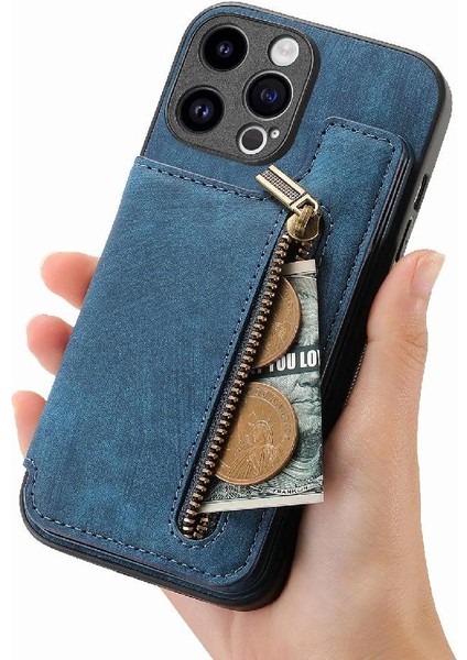 IPhone 15 Için Kılıf Pro Vintage Fermuar Cüzdan Standı Fonksiyonu Katlanabilir Geri (Yurt Dışından)