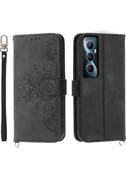 Realme C65 Darbeye Dayanıklı Kabartmalı Çoklu Kredi Kartı Yuvaları Için Flip Case (Yurt Dışından)
