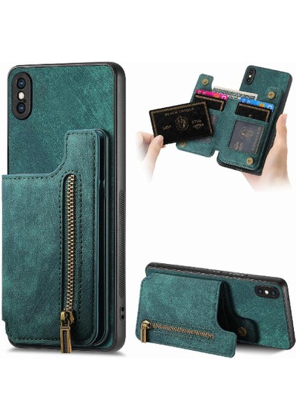 IPhone Xs Max Katlanabilir Arka Kapak Vintage Fermuar Cüzdan Standı (Yurt Dışından)