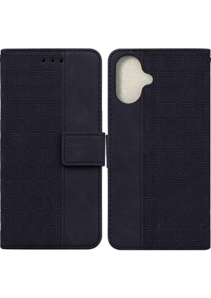 IPhone 16 Için Flip Case Artı Kickstand Özelliği Geometrik Kabartmalı Flip Pu (Yurt Dışından)