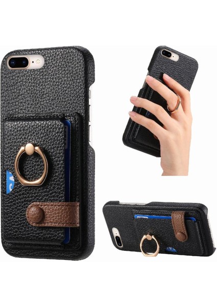 IPhone 7 Için Kılıf Artı/8 Artı Premium Dokulu Deri Kart Yuvaları Halka (Yurt Dışından)
