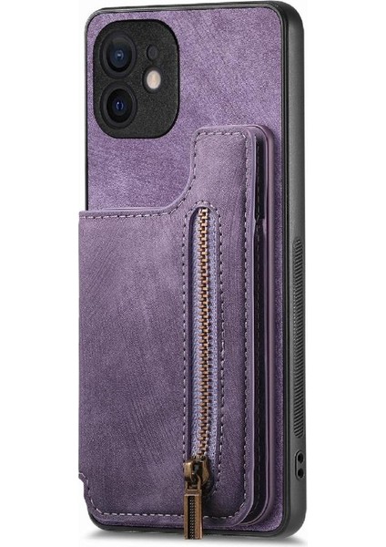 IPhone 12 Için Kılıf Katlanabilir Arka Kapak Vintage Fermuar Cüzdan Standı Fonksiyonu (Yurt Dışından)