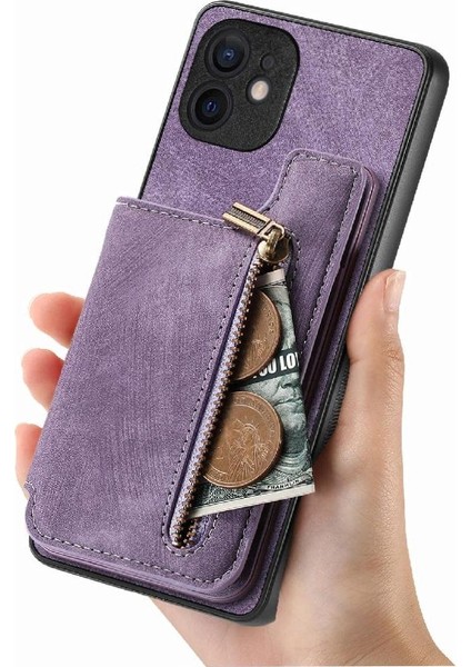 IPhone 12 Için Kılıf Katlanabilir Arka Kapak Vintage Fermuar Cüzdan Standı Fonksiyonu (Yurt Dışından)