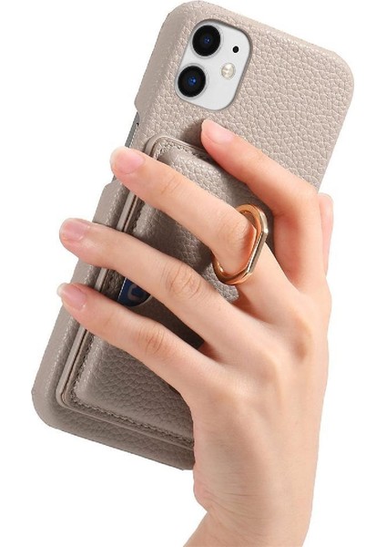 IPhone 11 Premium Dokulu Deri Halka Standı Kart Yuvaları Için Kılıf (Yurt Dışından) modelleri