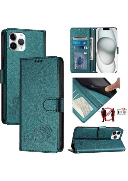 IPhone 11 Için Kılıf Pro Kart Yuvası Tutucu Kickstand Kedi Rfıd Cüzdan Flip (Yurt Dışından)
