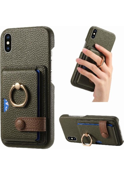 IPhone X/xs Kart Yuvaları Halka Standı Premium Dokulu Deri (Yurt Dışından)