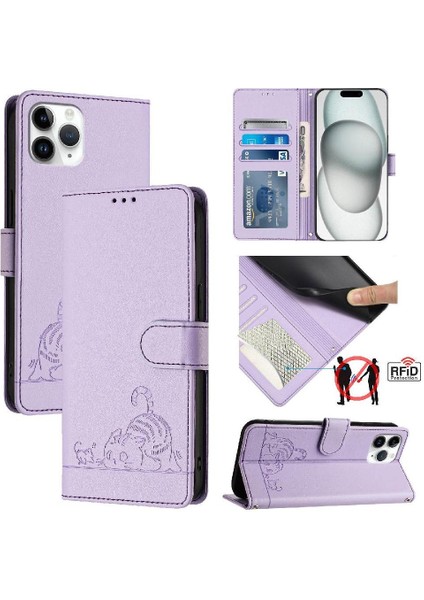 IPhone 11 Için Kılıf Pro Kart Yuvası Tutucu Kickstand Kedi Rfıd Cüzdan Flip (Yurt Dışından)