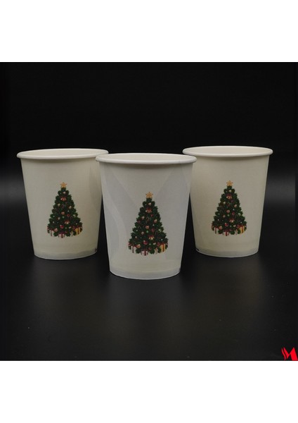Yılbaşı Temalı Karton Bardak 50 Adet - Noel Ağacı Klasik Çam
