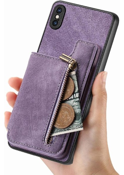 IPhone Xs Max Katlanabilir Arka Kapak Vintage Fermuar Cüzdan Standı (Yurt Dışından) fiyatları