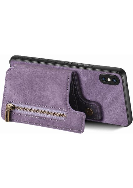 IPhone Xs Max Katlanabilir Arka Kapak Vintage Fermuar Cüzdan Standı (Yurt Dışından) fırsatları