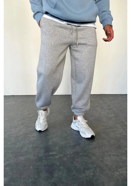 Unisex 2ip Şardonlu Paça Lastikli Kışlık Eşofman Altı