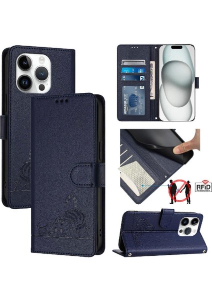 IPhone 14 Için Kılıf Pro Kedi Rfıd Cüzdan Kapak Çevirin Kart Yuvası Tutucu (Yurt Dışından)
