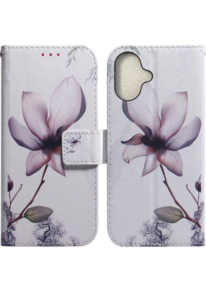 IPhone 16 Için Flip Case Artı Pu Deri Boyalı Manyetik Kapatma Kartı (Yurt Dışından)