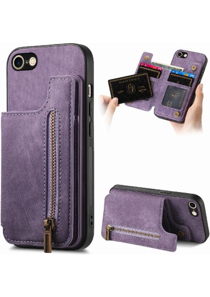 IPhone 7/8 Için Kılıf Vintage Fermuar Cüzdan Standı Fonksiyonu Katlanabilir Geri (Yurt Dışından)