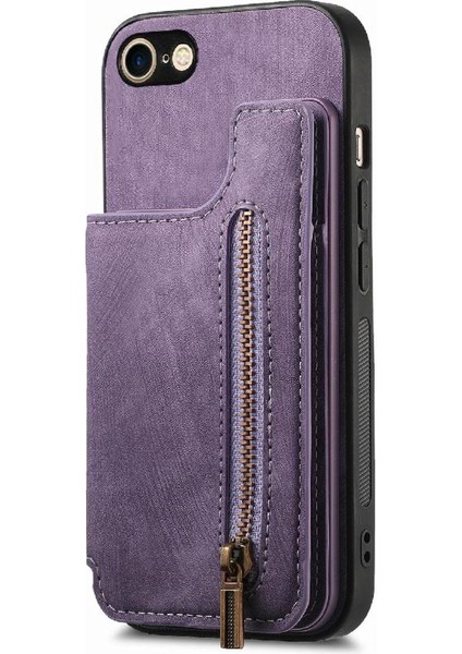 IPhone 7/8 Için Kılıf Vintage Fermuar Cüzdan Standı Fonksiyonu Katlanabilir Geri (Yurt Dışından)