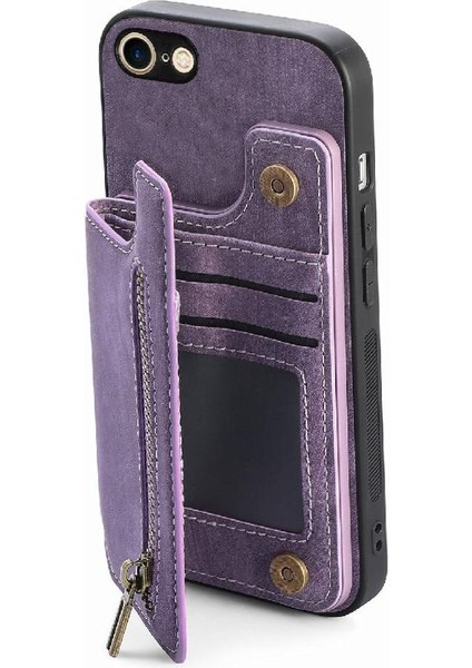 IPhone 7/8 Için Kılıf Vintage Fermuar Cüzdan Standı Fonksiyonu Katlanabilir Geri (Yurt Dışından)