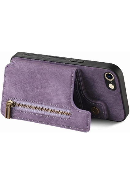 IPhone 7/8 Için Kılıf Vintage Fermuar Cüzdan Standı Fonksiyonu Katlanabilir Geri (Yurt Dışından)
