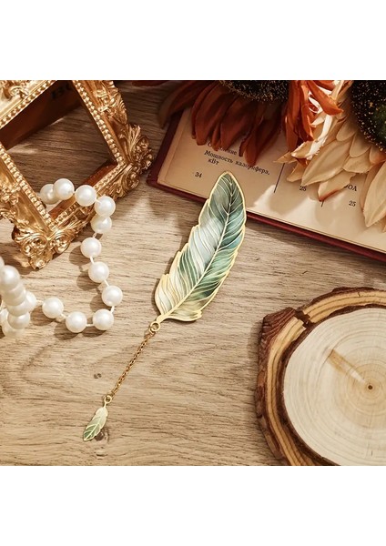 Gold Metal Tüy Vintage Tasarım Kitap Ayracı Bookmark Hediyelik