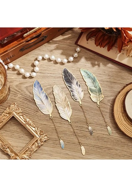 Gold Metal Tüy Vintage Tasarım Kitap Ayracı Bookmark Hediyelik fırsatları
