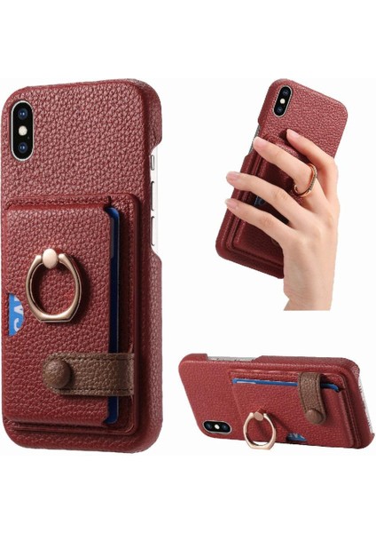 IPhone X/xs Kart Yuvaları Halka Standı Premium Dokulu Deri (Yurt Dışından)