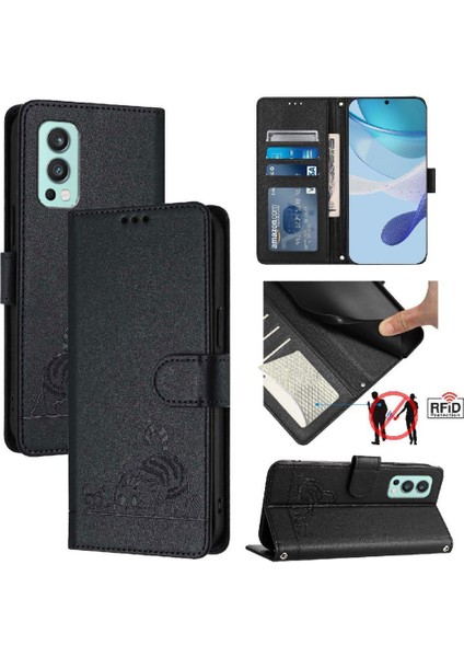 Oneplus Nord 2 Için Kılıf Cüzdan Kapak Çevirin Kart Yuvası Tutucu Kickstand Kedi (Yurt Dışından)