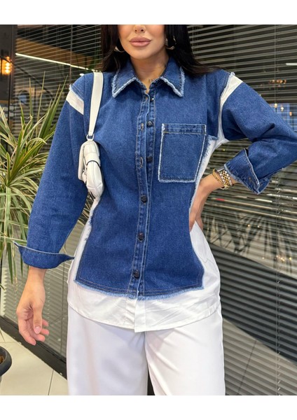 Kadın Mavi Jean Twst Model Tasarım Poplin Gömlek modelleri