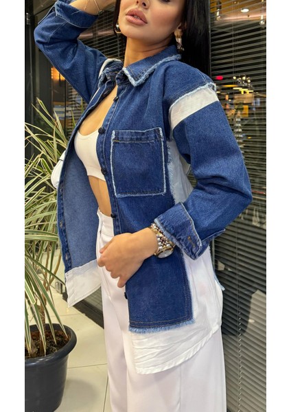 Kadın Mavi Jean Twst Model Tasarım Poplin Gömlek fırsatları