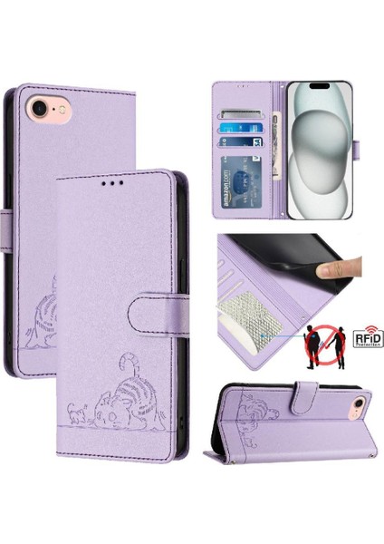 IPhone 8/7/6 Için Kılıf Cüzdan Kapak Çevirin Kedi Rfıd Kart Yuvası Tutucu Kickstand (Yurt Dışından)