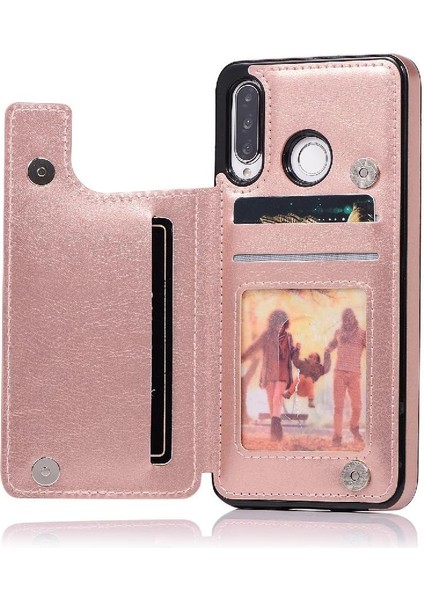 Kart Tutucu Çift Toka ile Huawei P30 Lite Pu Deri Için Cüzdan Kılıf (Yurt Dışından)