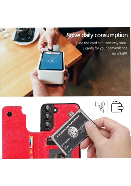 Kart ile Samsung Galaxy S22 Artı Çift Manyetik Toka Için Cüzdan Kılıf (Yurt Dışından)