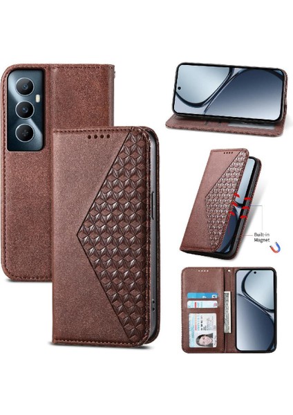 Realme C65 Eşkenar Dörtgen Şekli Günlük Kullanım Için Flip Case El Kayışı Standı Cüzdan (Yurt Dışından) fırsatları