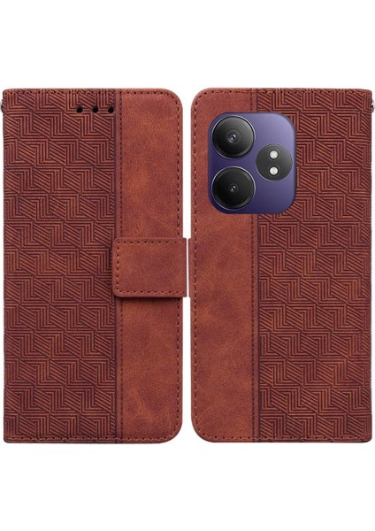 Realme Gt 6 Cüzdan Kapak Için Flip Case Kickstand Özelliği Geometrik Flip Pu (Yurt Dışından)