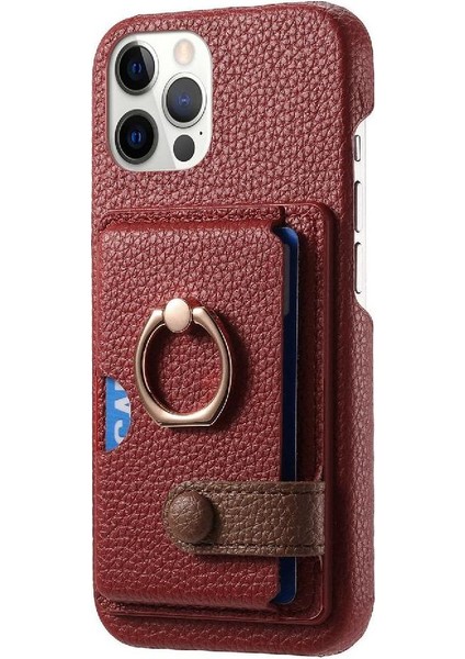 IPhone 12 Için Kılıf Pro Max Halka Standı Premium Dokulu Deri Kart Yuvaları (Yurt Dışından)