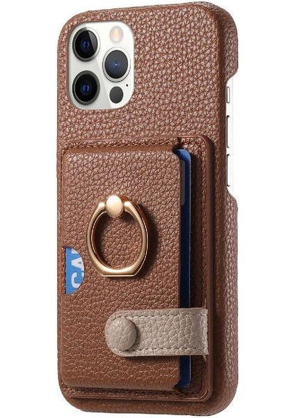 IPhone 12 Için Kılıf Pro Max Halka Standı Premium Dokulu Deri Kart Yuvaları (Yurt Dışından)