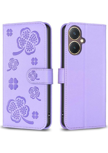 Vıvo Y27 4g Için Flip Case Cüzdan Yonca Çiçek Çok Renkli Pu Deri Kart (Yurt Dışından)