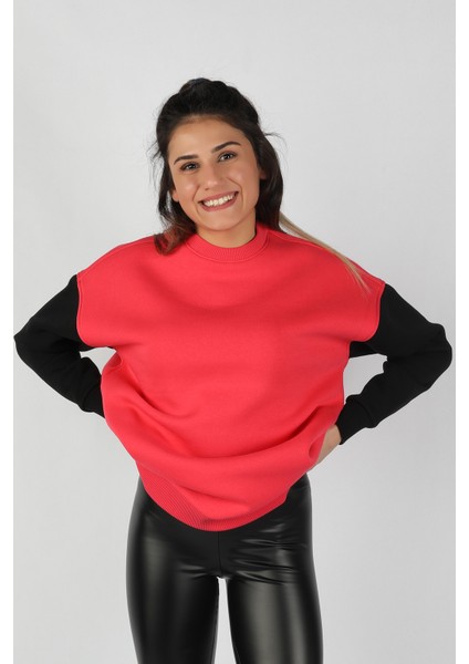 Kadın Kolları Renkli Sweatshirt Nar modelleri