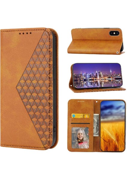 IPhone Xs Max Günlük Kullanım Için Flip Case Standı Eşkenar Dörtgen Şekli Cüzdan El Kayışı (Yurt Dışından)