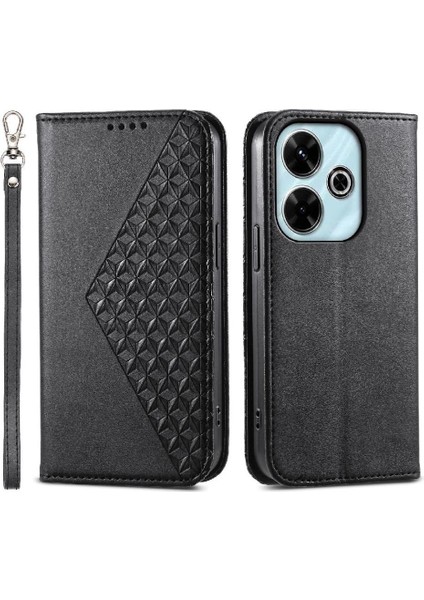 Xiaomi Poco M6 Pro 4g Için Flip Case El Kayışı Standı Günlük Kullanım Eşkenar Dörtgen (Yurt Dışından) modelleri