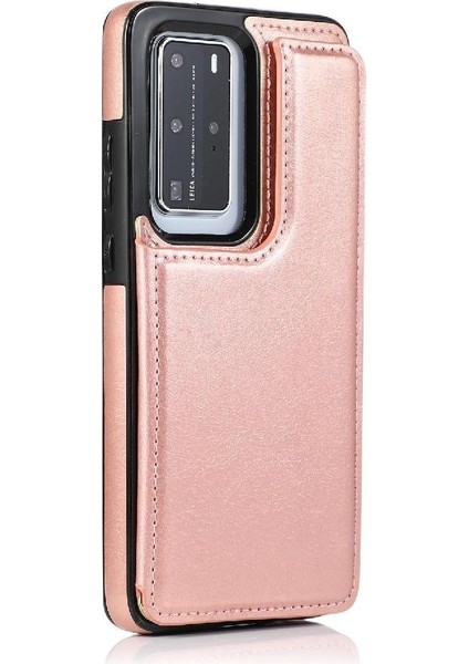 Huawei P40 Kart Yuvaları Için Cüzdan Durumda Çift Manyetik Toka Kickstand Pu (Yurt Dışından) modelleri