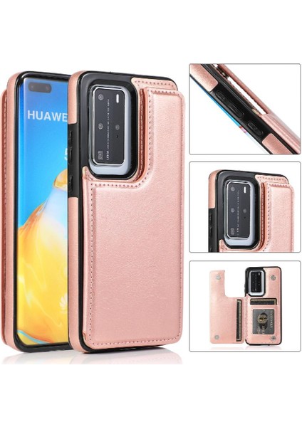 Huawei P40 Kart Yuvaları Için Cüzdan Durumda Çift Manyetik Toka Kickstand Pu (Yurt Dışından) indirimleri